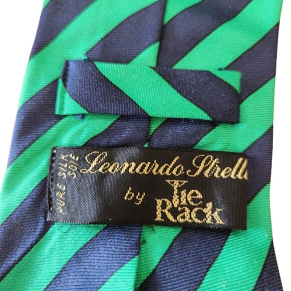 Leonardo Strelli by Tie Rack Silk Tie Green Navy Stripe Made in Italy - Picture 4 of 7